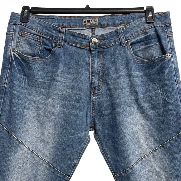 CJ Black SZ 38/32 Skinny Flex Jeans Medium Wash Whiskered Pockets Zip-Fly Mens - Picture 4 of 13